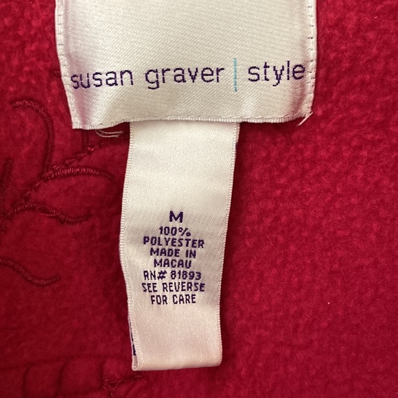 NWOT •Susan Graver•Fleece Jacket Button Down Front Flower Appliqué’s Ladies Med - Picture 5 of 9